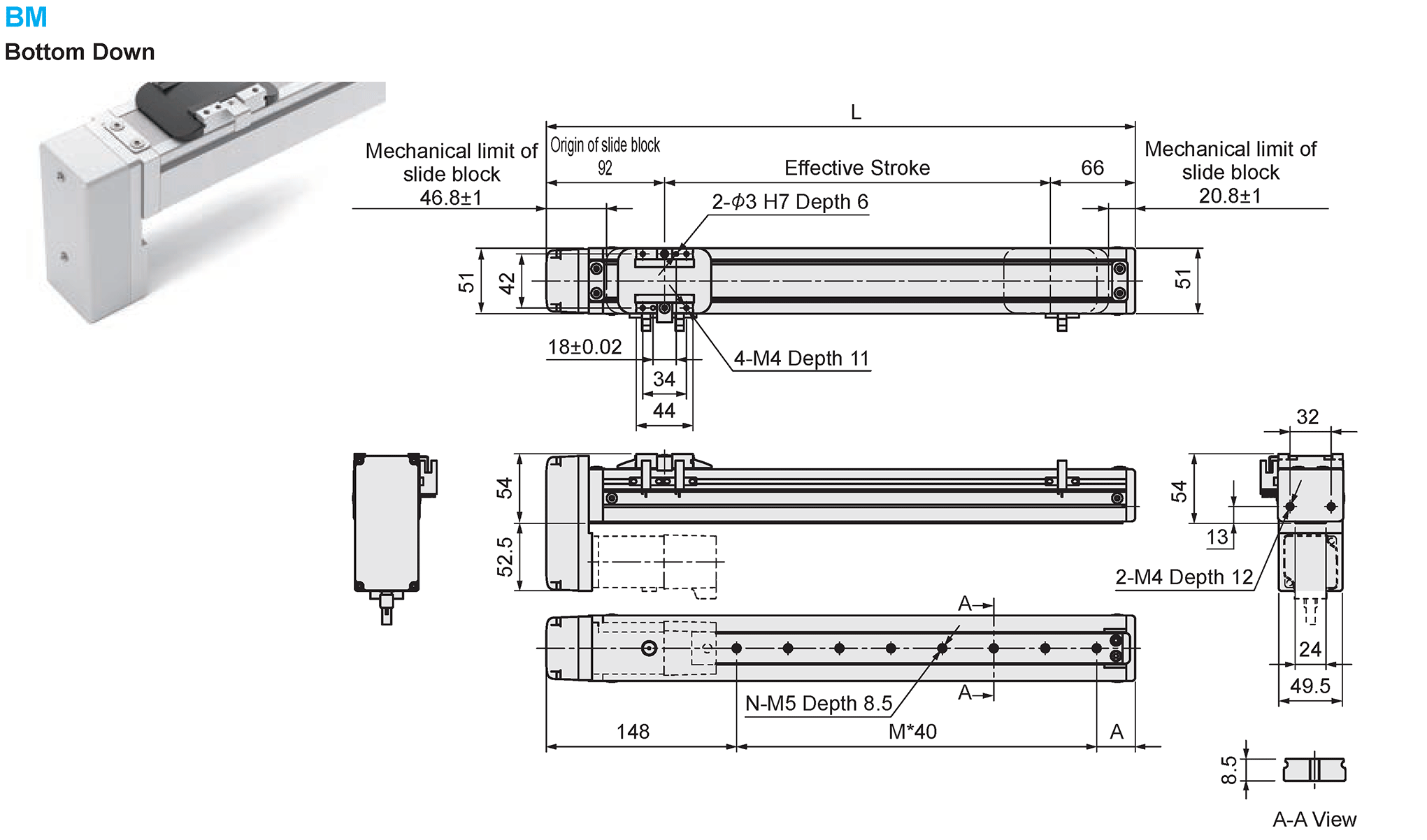 Dimensional Drawing of E-MTH6-BM