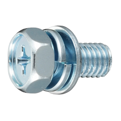 Hex Upset Machine Screw With Built-In Spring and Compact Plain Washer (SW + ISO Compact Plain W) HXPI4-STU-M6-12