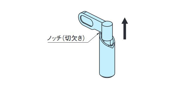Nose can be locked (fixed) in the retracted position by putting the grip in the notch in the main body in the 180° position. When the grip is removed from the notch, the built-in spring returns the nose to its original position in the hand-operated index plunger.