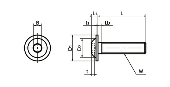 Dimensional drawing of Button Bolt With Flange