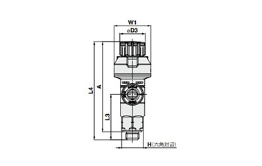 Speed Controller With Indicator, Elbow Type, AS-FS Type dimensional drawing. Seal method: Gasket seal, Thread type: M5, 10-32UNF