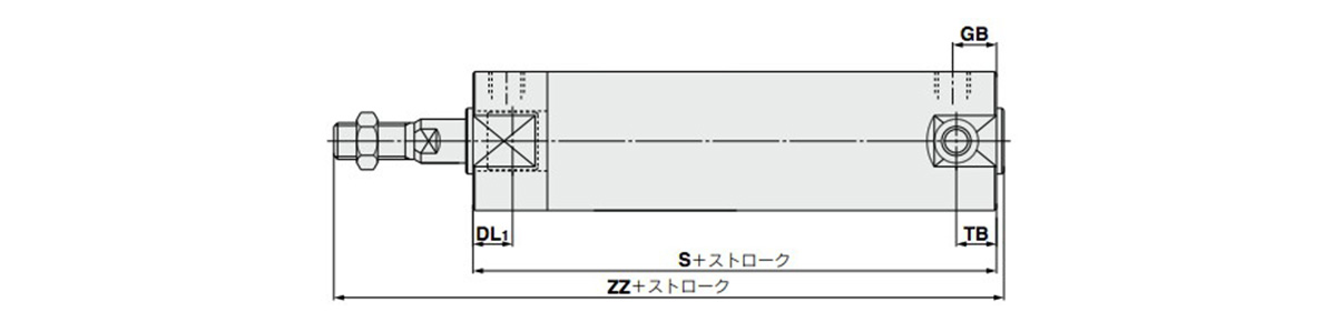 Basic with Rubber Bumper: CBG1BN Rod-end lock: CBG1BN Bore size - Stroke - R□ dimensional drawing