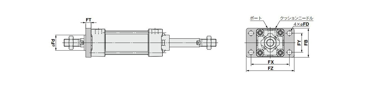 Rod-end flange type: (F) dimensional drawing