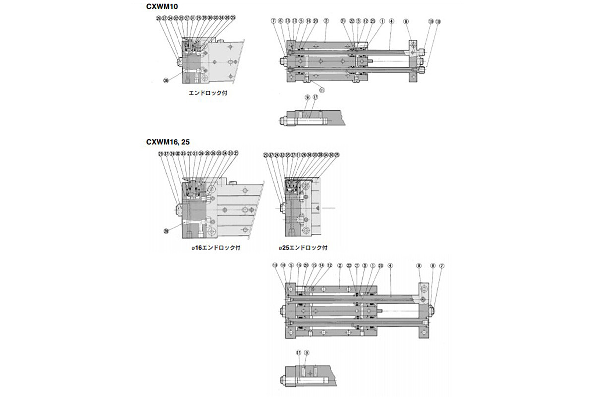 CXWM10, CXWM16, CXWM25 structural drawings