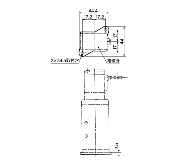 With foot type bracket (F) part number: VFN200-17A dimensional drawing