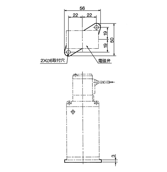 With foot type bracket (F) part number: VFS3000-52A dimensional drawing