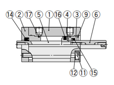 Diagram: with auto switch and built-in magnet, ø12 (12‑mm bore size)