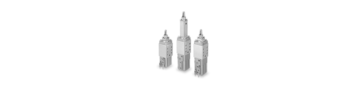 C(L)KQG32 Series external appearance (left: LOW type, middle: HIGH type with lock, right: LOW type with lock)