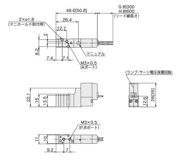 3-port solenoid valve, pilot type, rubber seal, clean series, 10-SYJ300 series, drawing 1
