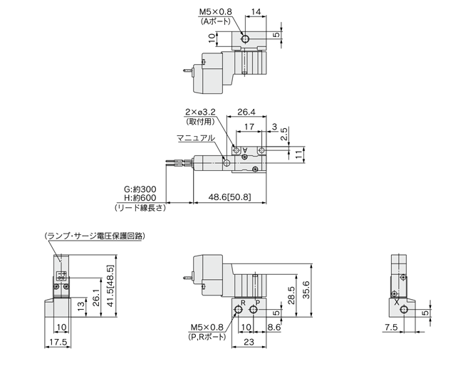 3-port solenoid valve, pilot type, rubber seal, clean series, 10-SYJ300 series, drawing 2