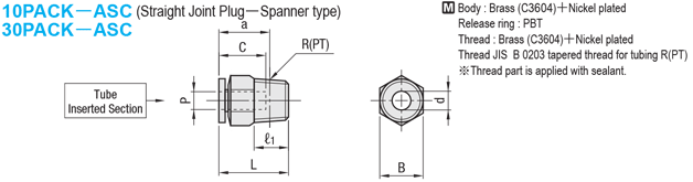 [Package Product] Quick-fitting Joints for Mold Cooling - Standard Type (60°C Series) / Straight Joints / For Hex Wrench Installation: Related Image