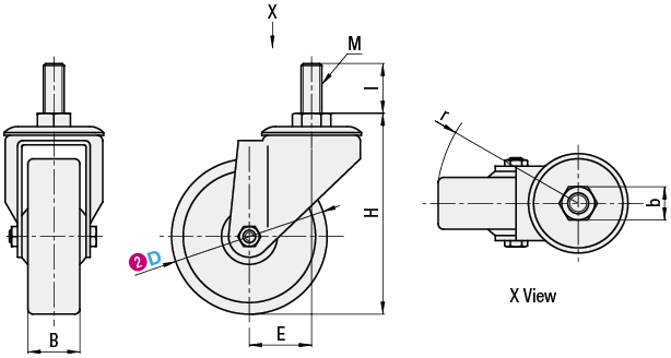 Screw-in Casters  Medium Load  Wheel Material: Synthetic Rubber:Related Image