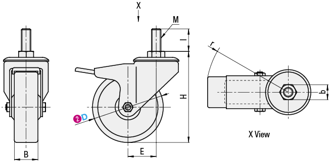 Screw-in Casters  Medium Load  Wheel Material: Synthetic Rubber:Related Image