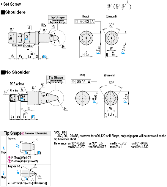 Locating Pins for Fixtures - Standard Grade, Round Edge, Set Screw:Related Image