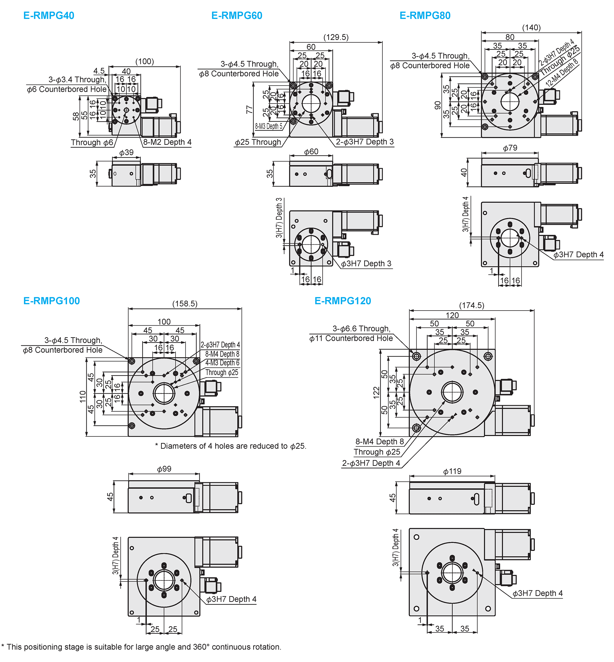 MISUMI Economy series Auto Rotary Stages E-RMBG Series Dimensional Drawing