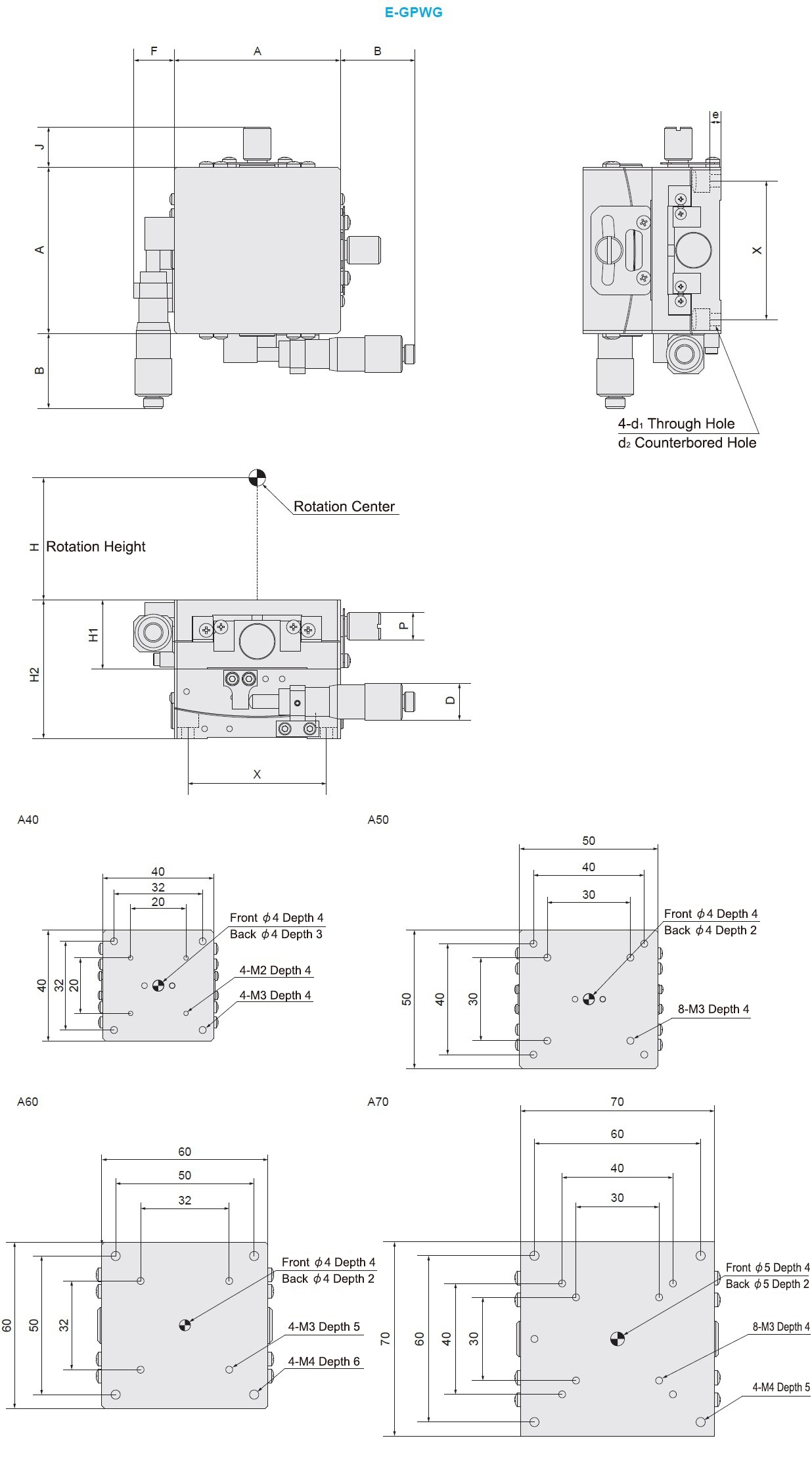 MISUMI Economy series Manual X-Axis Rotary Stages E-RPG Series Dimensional Drawing