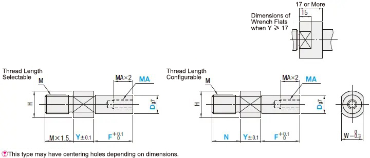 Cantilever Pins Threaded, Tapped, Standard Dimensional Drawing