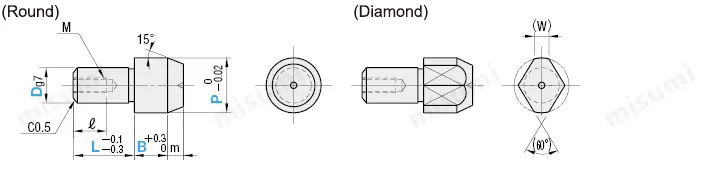 MISUMI Locating Pin Specifications and Dimensional Drawing  Large Head Round