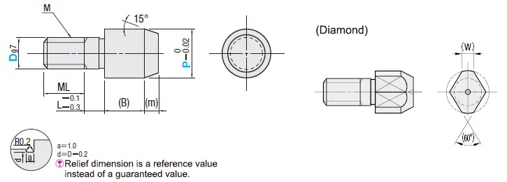 MISUMI Locating Pin Specifications and Dimensional Drawing  Large Head Round