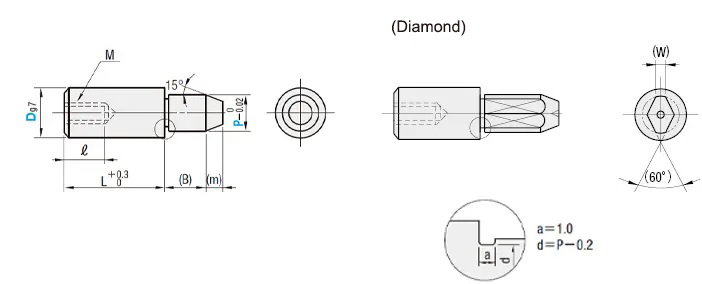 Small Head Tapered Locating Pin Product Drawing