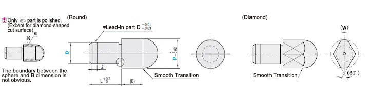 MISUMI Locating Pin Specifications and Dimensional Drawing  Large Head Round