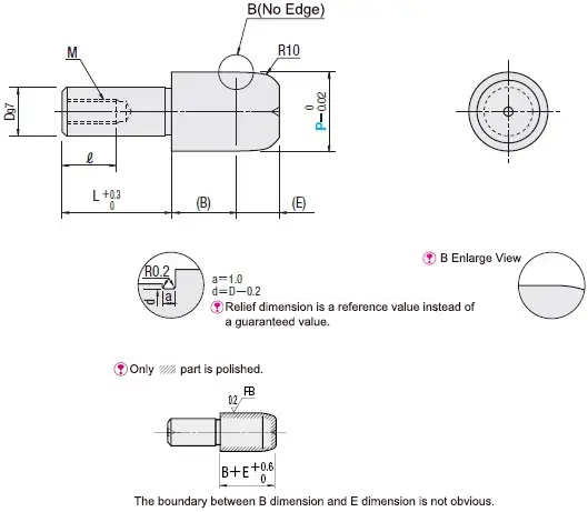 MISUMI Locating Pin Specifications and Dimensional Drawing  Large Head Round