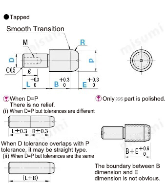 MISUMI Locating Pin Specifications and Dimensional Drawing  Large Head Round