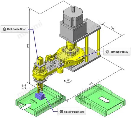 Example drawing of a workpiece reversal transfer mechanism designed using MISUMI timing pulley  timing pulley