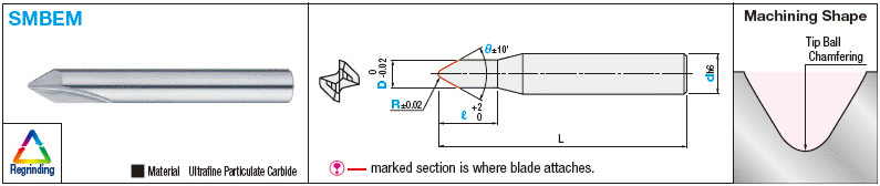 Carbide Straight Blade End Mill for V Grooving and Chamfering, 2-Flute, Chamfering Ball:Related Image