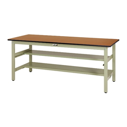 Work Table 300 Series With Fixed Intermediate Shelf and Half-Sided Shelf Board, H740 mm, Polyester Top Plate, SWP Series 61-3751-07