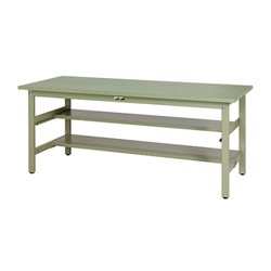 Work Table 300 Series, Rigid, With Intermediate Shelf, H740 mm, With Half-Sided Shelf Board, Steel Top Plate, SWS Series