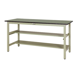 Work Table 300 Series With Fixed Intermediate Shelf and Half-Sided Shelf Board, H900 mm, PVC Sheet Top Plate, SWRH Series 61-3752-64