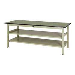 Work Table 300 Series, Rigid, With Intermediate Shelf, H740 mm, With Full-Faced Shelf Board, Steel Top Plate, SWS Series