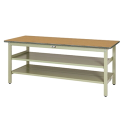 Work Table 300 Series With Fixed Intermediate Shelf and Full-Scale Shelf Board, H900 mm, Polyester Top Plate, SWPH Series