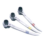 With Curved-Bolt-Hole Aligner, Double-Sided Ratchet Wrench, Short Type With Slide Hole