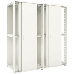 TRUSCO Light- to Medium-Weight Boltless Rack, M2 Model (200 kg Panel Type with Double Sliding Door, 1,800 mm Height, and 3 Levels), Model with Two Connected (Height 1,800 mm with Back Plate)