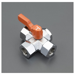 Three-way, four-sided mini ball valve, brass