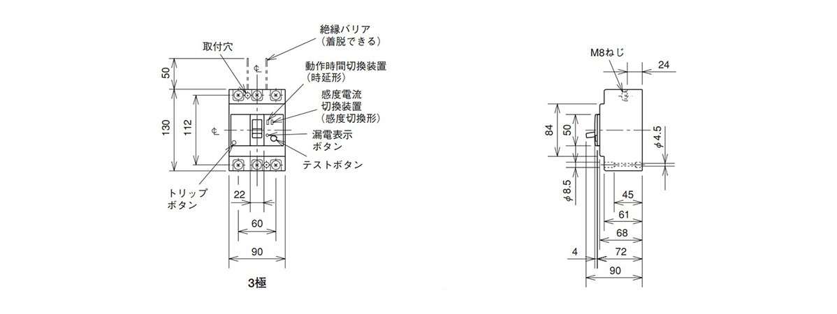 Dimensional drawing of surface type