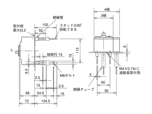 Dimensional drawing of back surface type