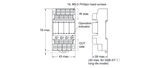 External dimensions of Terminal Relays G6B-4 ND