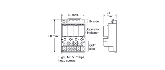 External dimensions of Terminal Relays G6B-4 ND