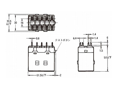 Dimensional drawing of PCB terminal for PCB mounting type