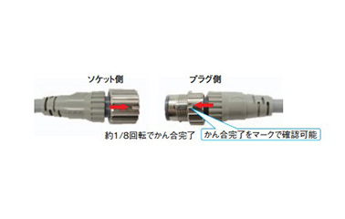 Mating is completed in about 1/8 rotation. The plug side can confirm the completion of mating with a mark