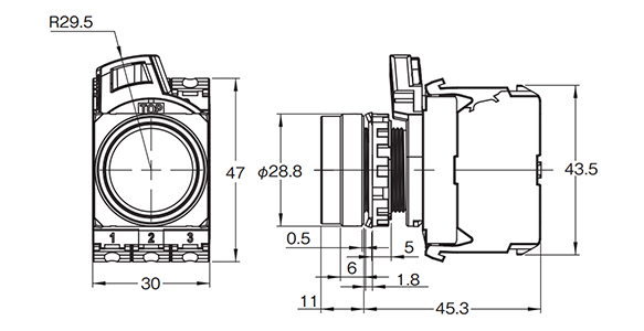 Dimensional drawing of flat type (resin bezel) / A22NN-BN□-N□A-G□-NN