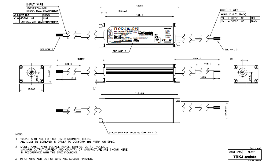 Constant-Current Power Supply ELC Series for Dust and Water Type LED Equipment 