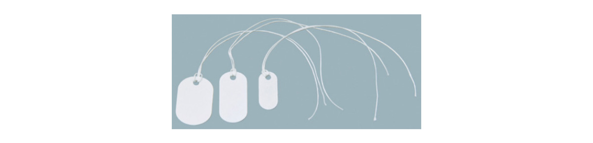 Oval tag with a string.