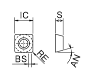Drawing of Phoenix series, 4-corner shoulder milling cutter insert