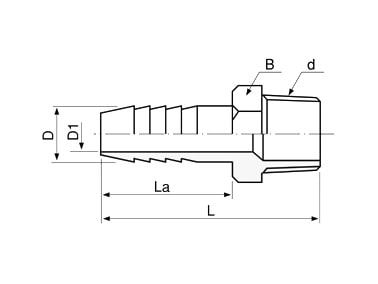 Hose fitting, Ace nipple, stainless steel, HN, Drawing