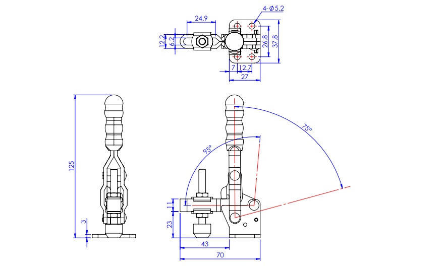 Toggle Clamp - Vertical-Handled - U-Shaped Arm (Flange Base) GH-11502-B 