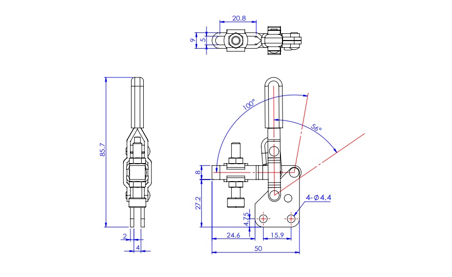 Toggle Clamp - Vertical Handle - U-Shaped Arm (Straight Base) GH-101-AI 